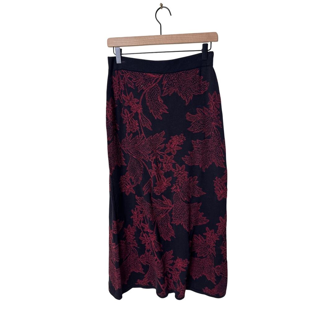 PERUVIAN CONNECTION Pima Cotton Red Black Lace Pull On Midi Skirt Medium